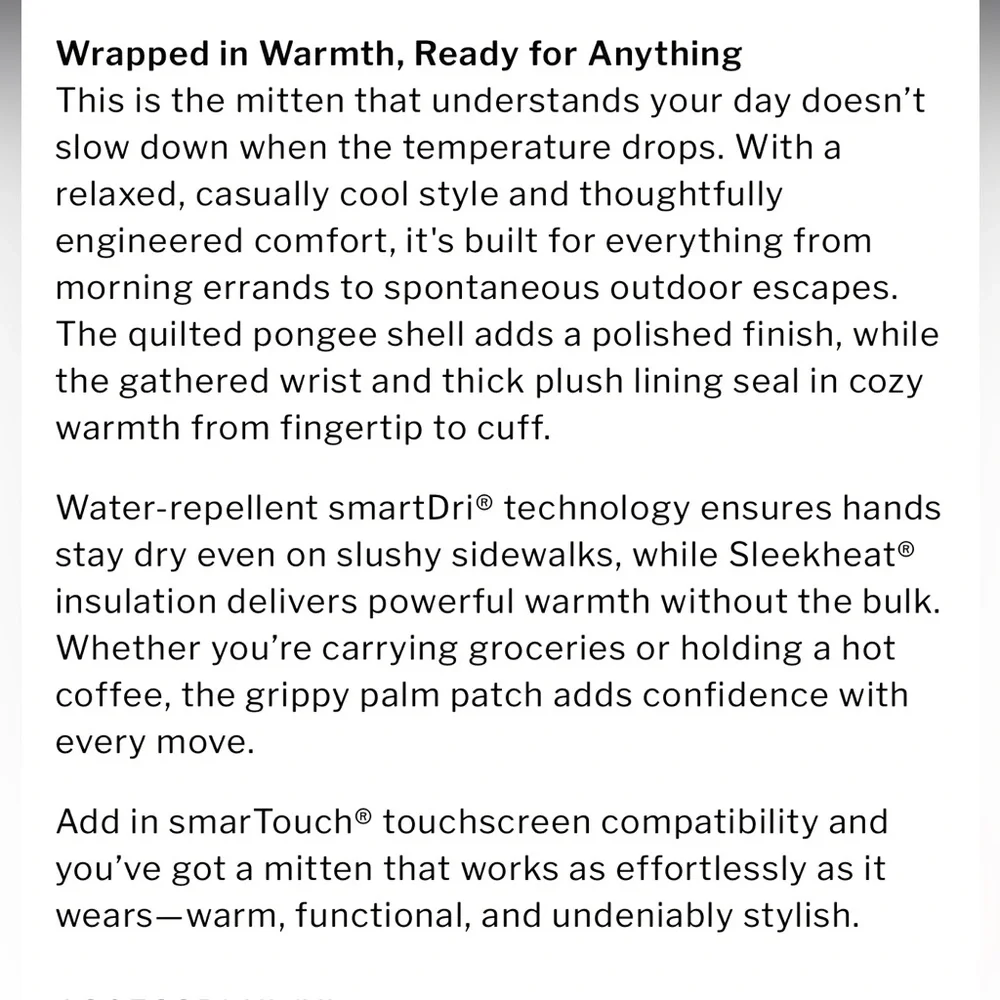 NWT Isotoner Sleek Heat Black Mittens with SmartDri‎ & Touchscreen Technology